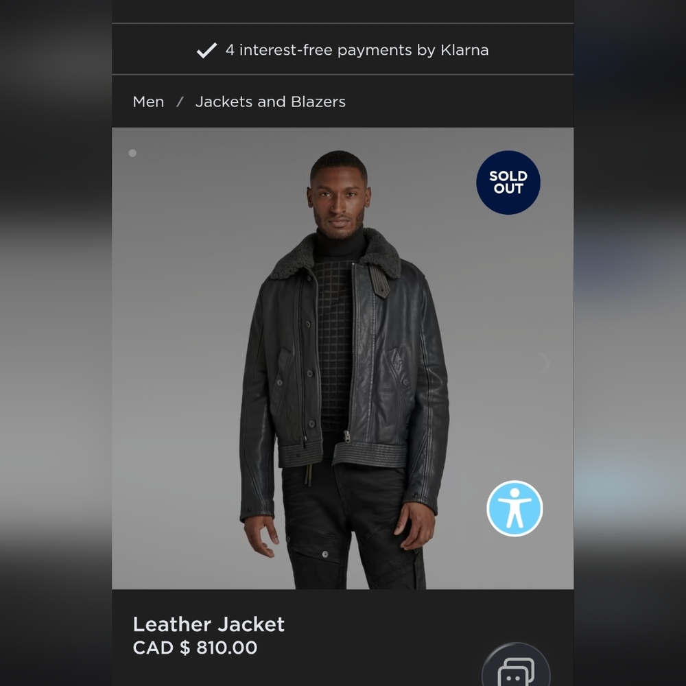 G-Star Black Leather Jacket with Gray Shearling Collar - Picture 6 of 6